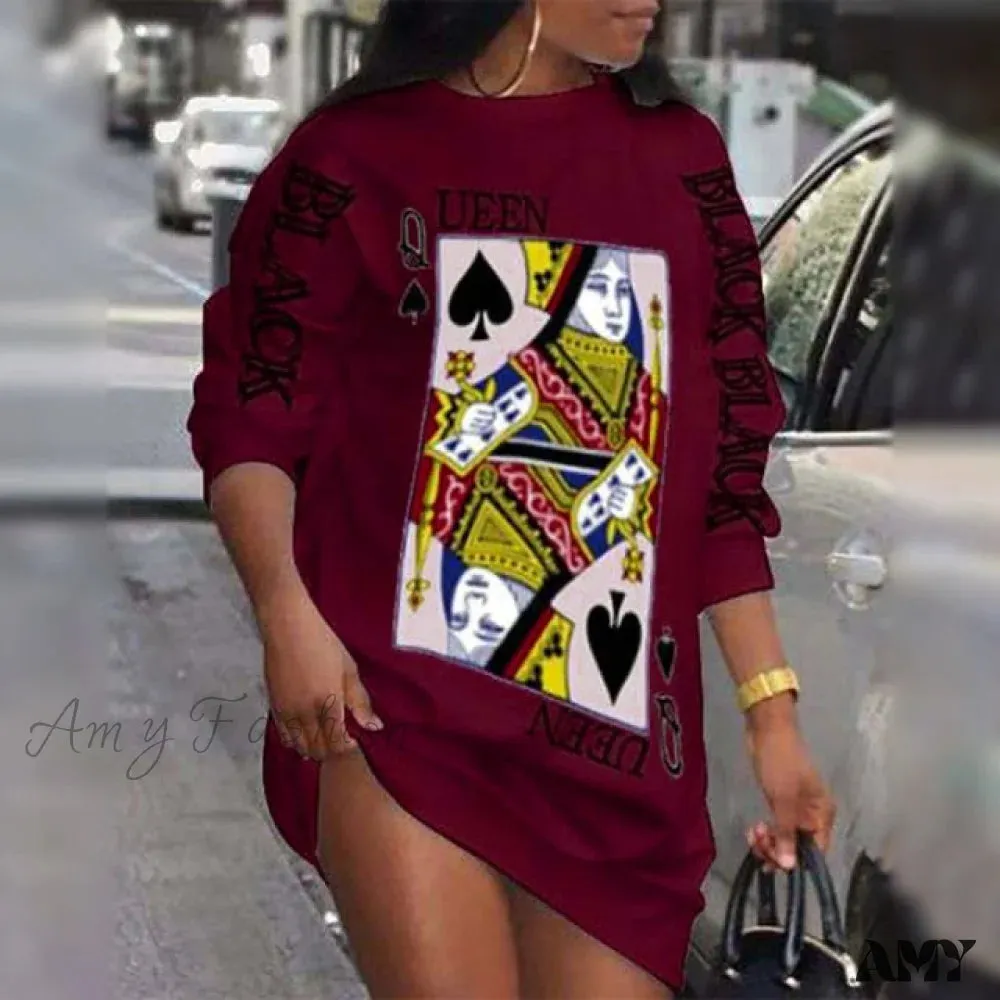 Amy Fashion - Street Style Casual Poker Pattern Dresses