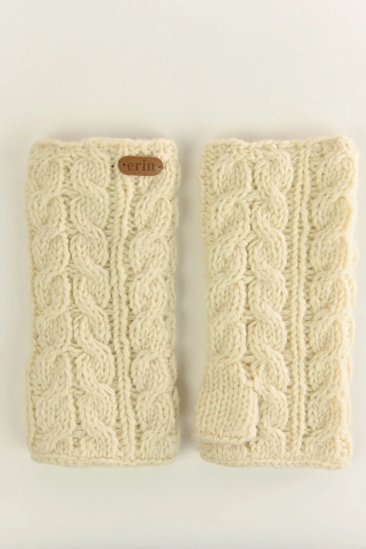 Aran Cable Wool Handwarmers - Natural