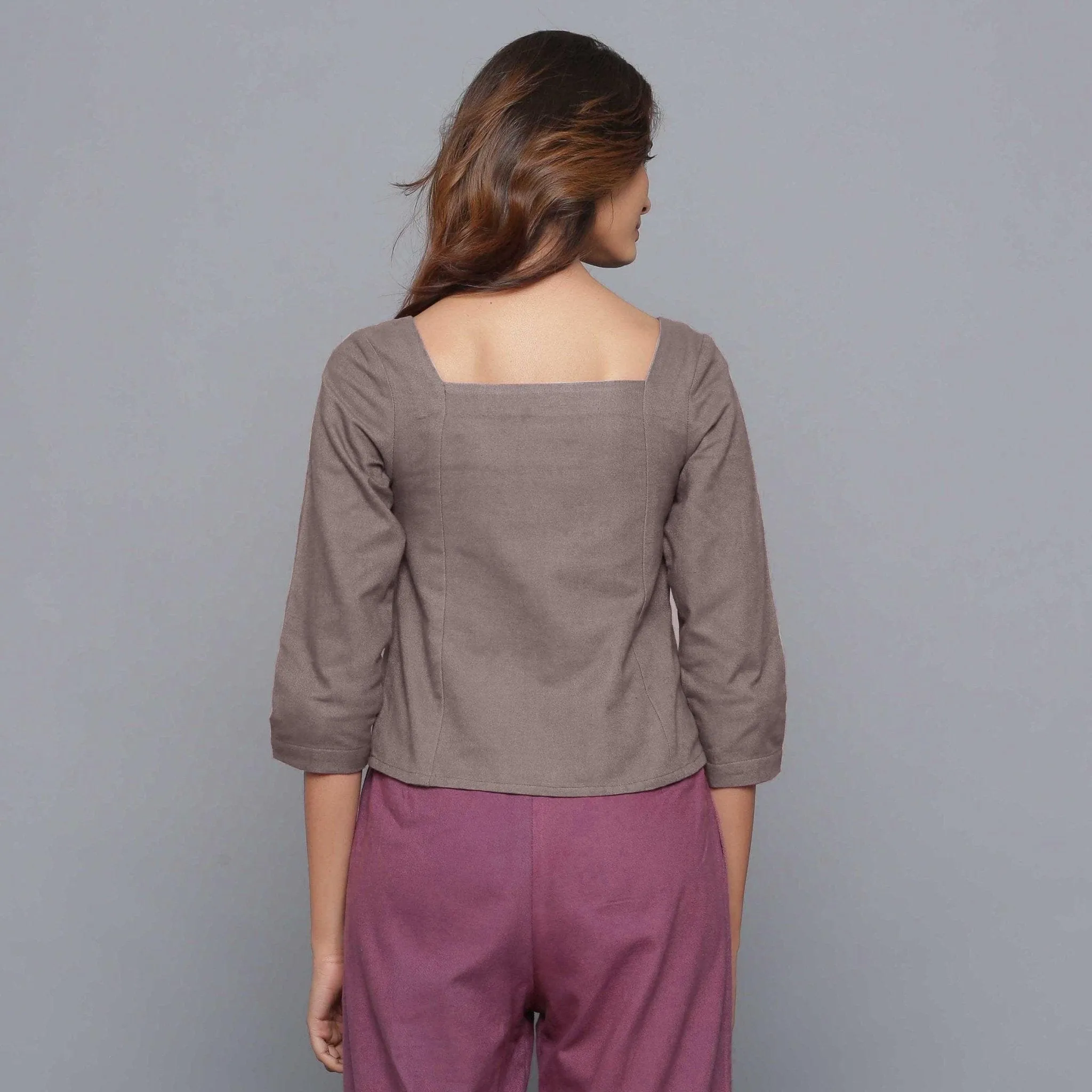 Ash Grey Warm Cotton Flannel Sweetheart Neck Top