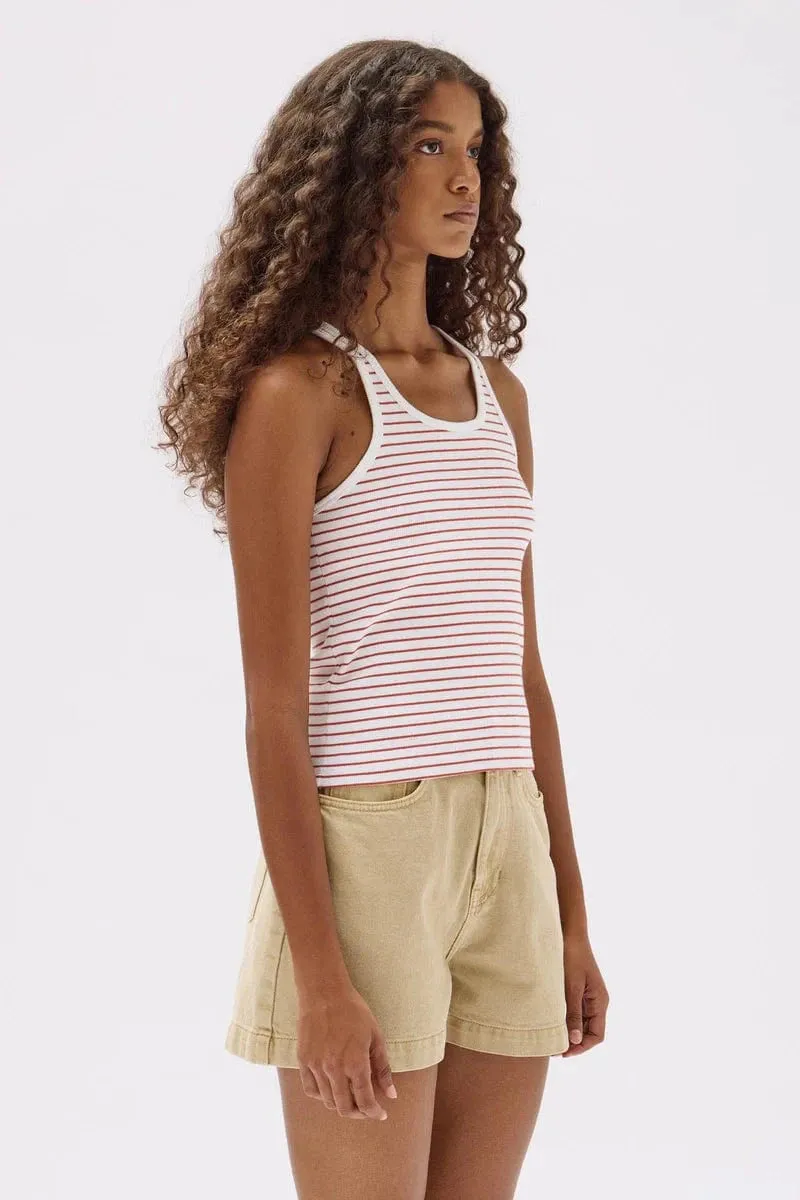 Assembly Label | Drew Stripe Rib Tank - Papaya/White