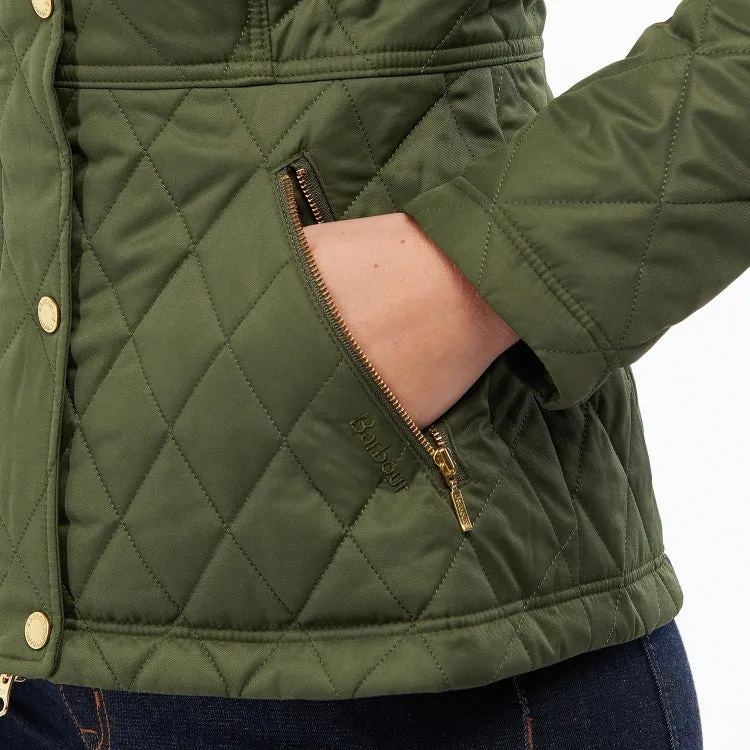 Barbour Ladies Broxfield Quilt Jacket - Olive/Olive Pink Tartan