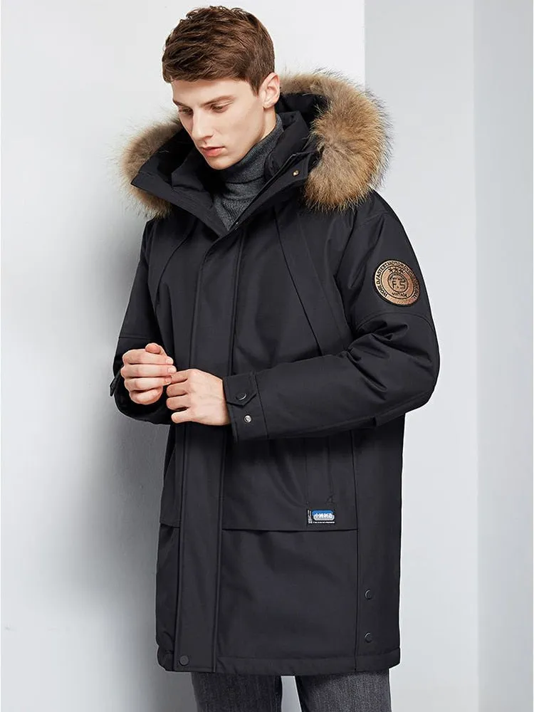 Big Fur Collar White Duck Down Jacket, Men Thick Winter Coat, NEW Male Warm Parka, Windproof Top Quality Big Pockets -30 degrees