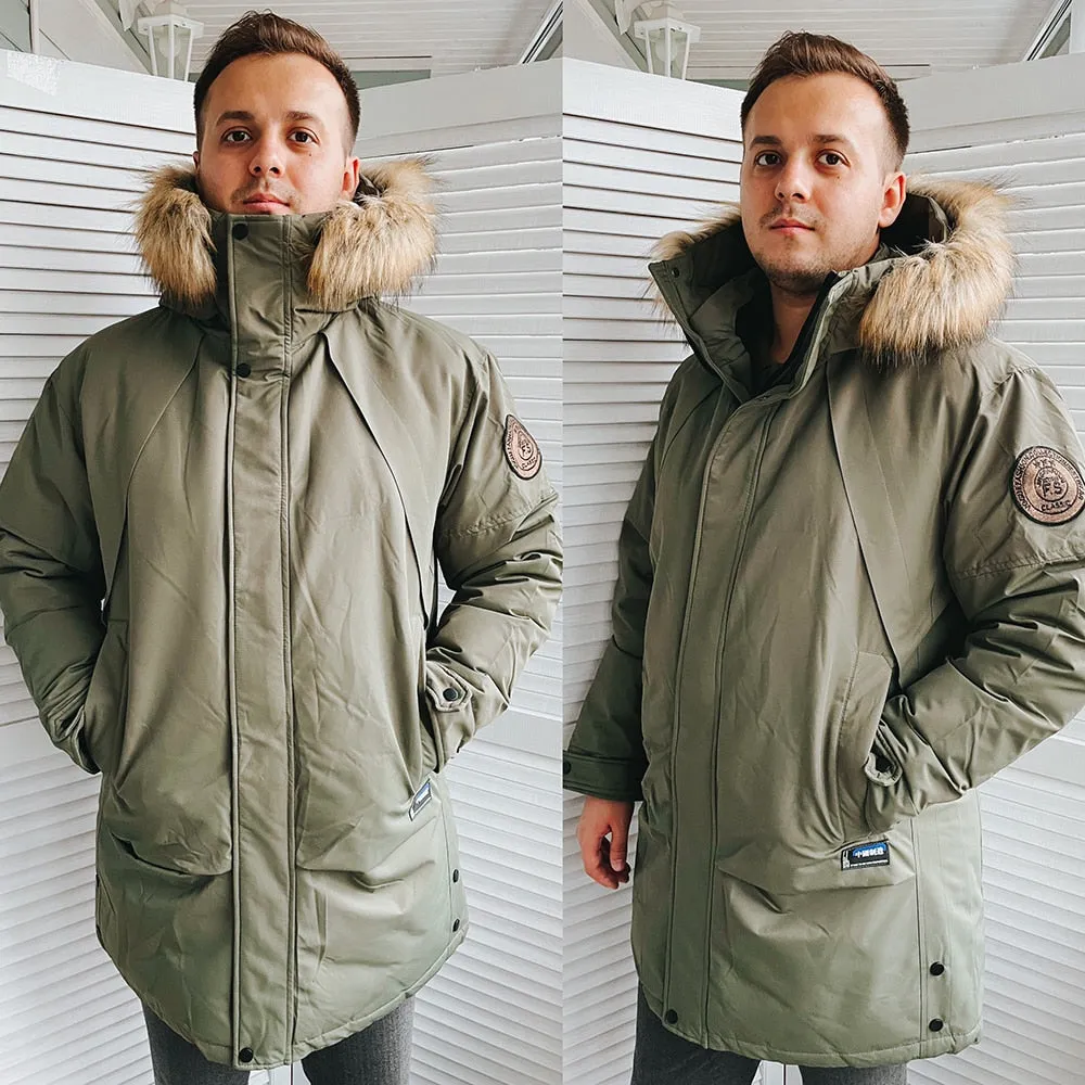 Big Fur Collar White Duck Down Jacket, Men Thick Winter Coat, NEW Male Warm Parka, Windproof Top Quality Big Pockets -30 degrees