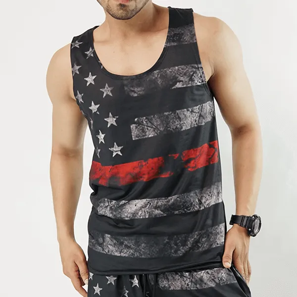 Black American Flag All Over Printed Tank Top