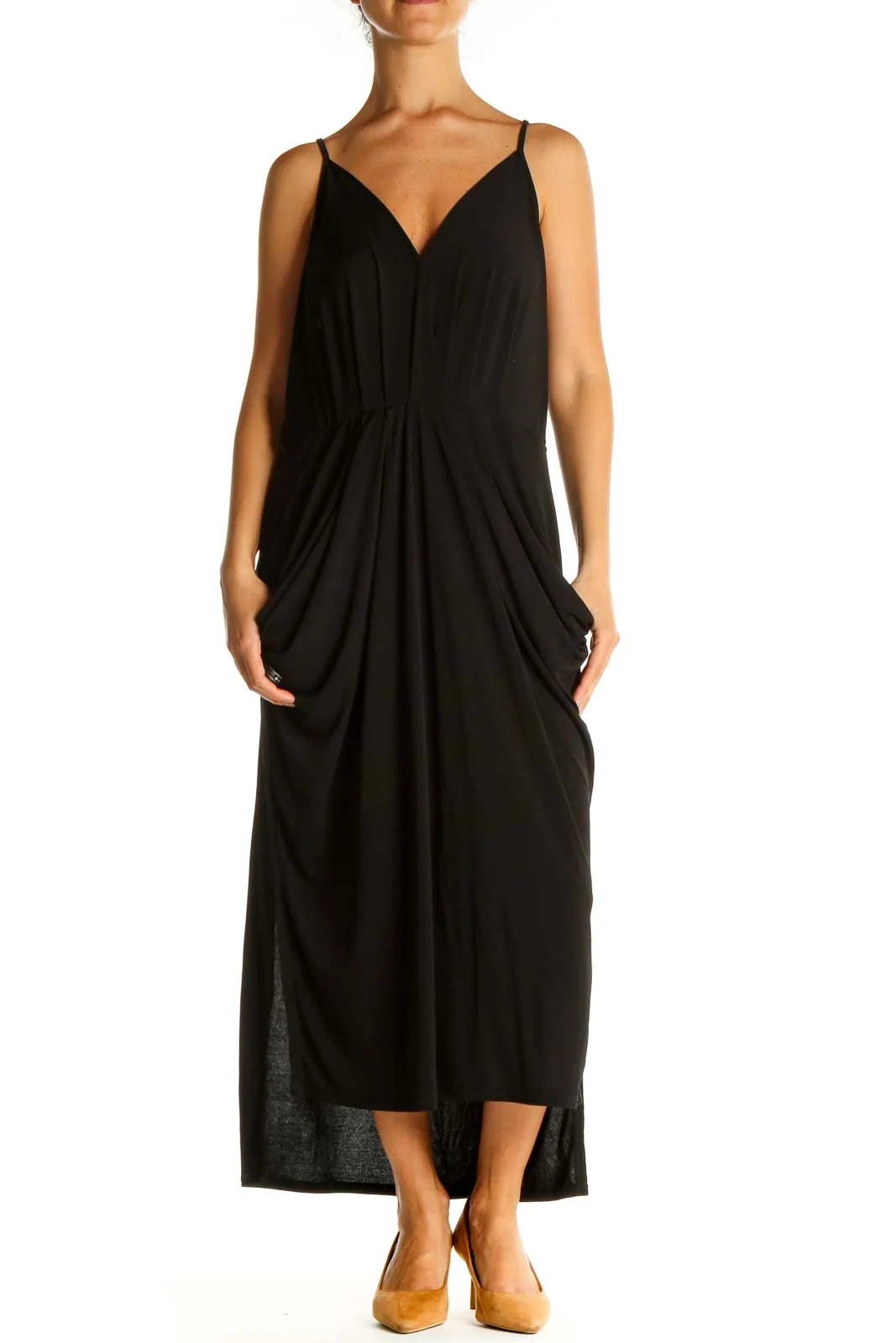 Black Solid Casual Column Dress