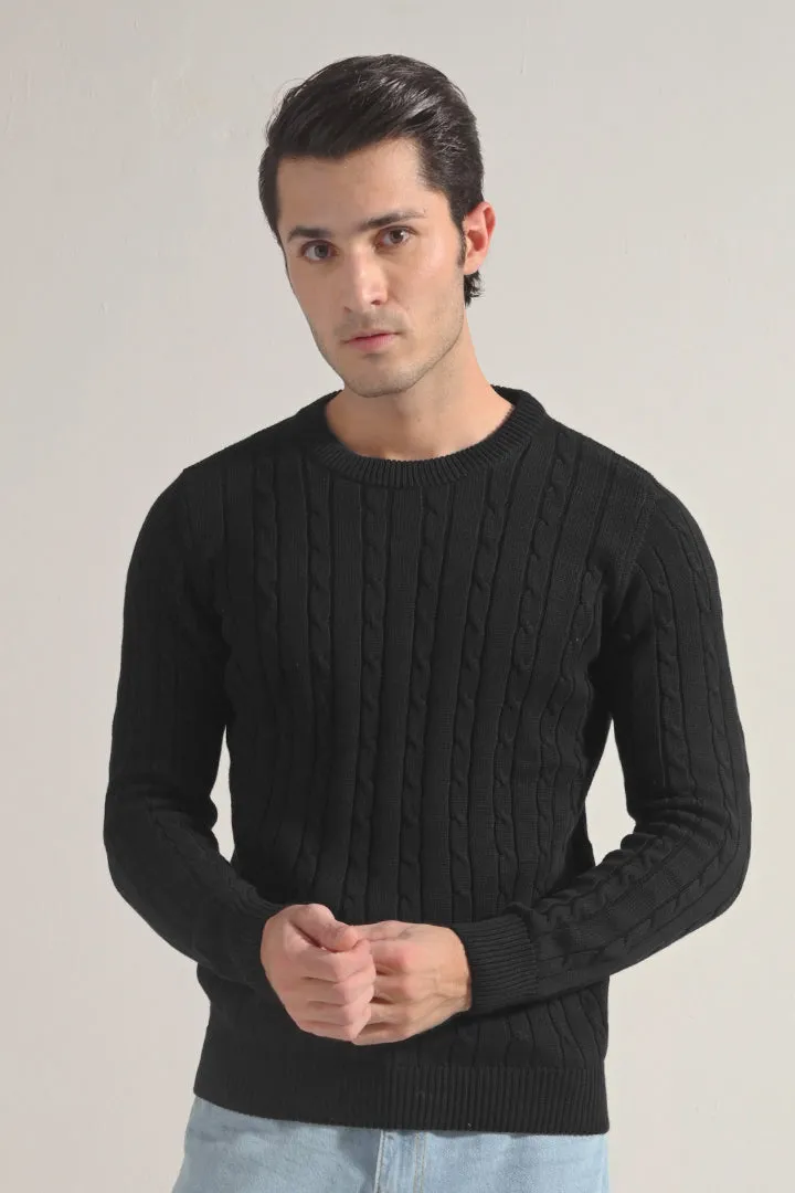 Cable Knit Sweater - Black