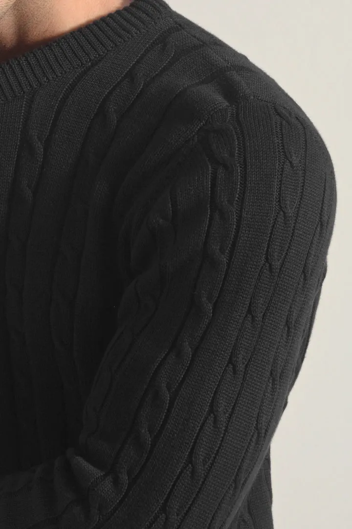 Cable Knit Sweater - Black