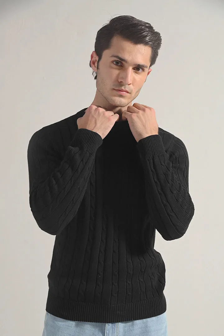 Cable Knit Sweater - Black