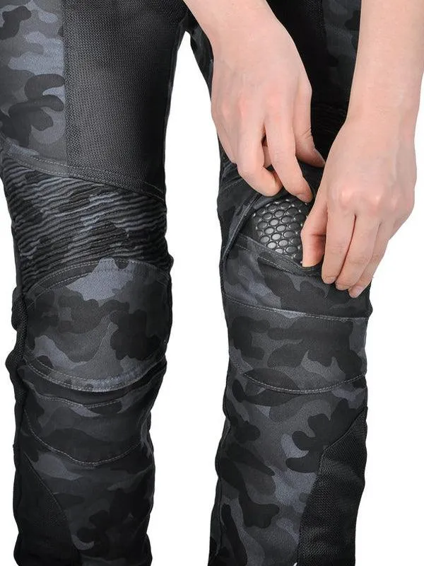 Camouflage Slim Fit Denim Motorcycle Pants