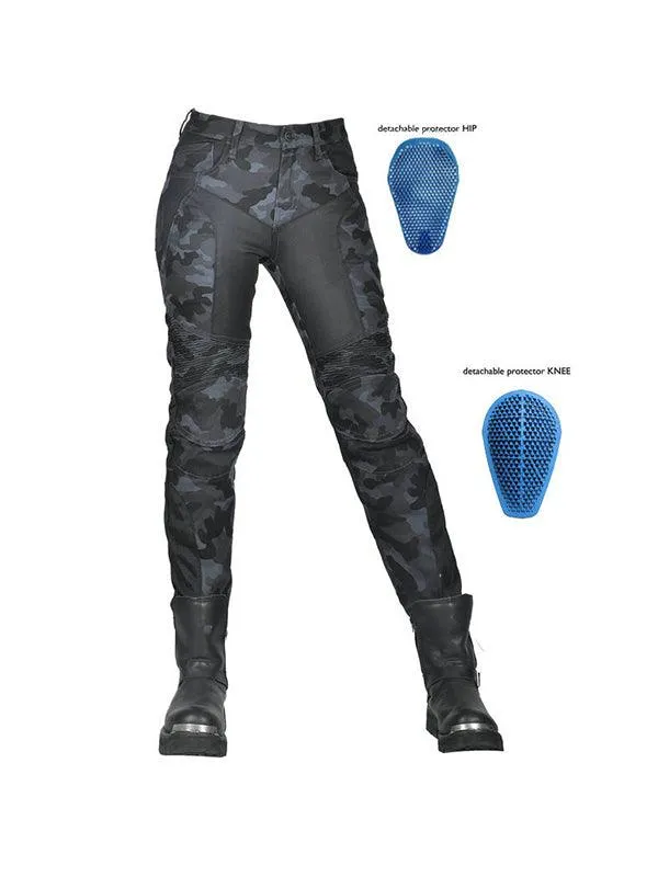 Camouflage Slim Fit Denim Motorcycle Pants