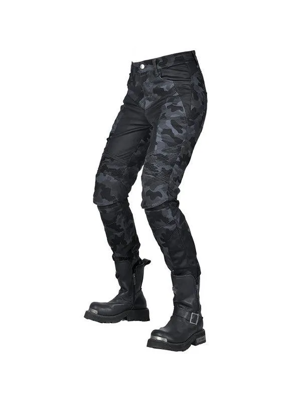 Camouflage Slim Fit Denim Motorcycle Pants