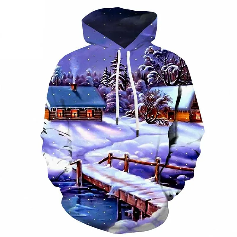 Christmas Sweatshirts men Tree Hoodie Print New Year 3d Printed Snow Hoody Anime