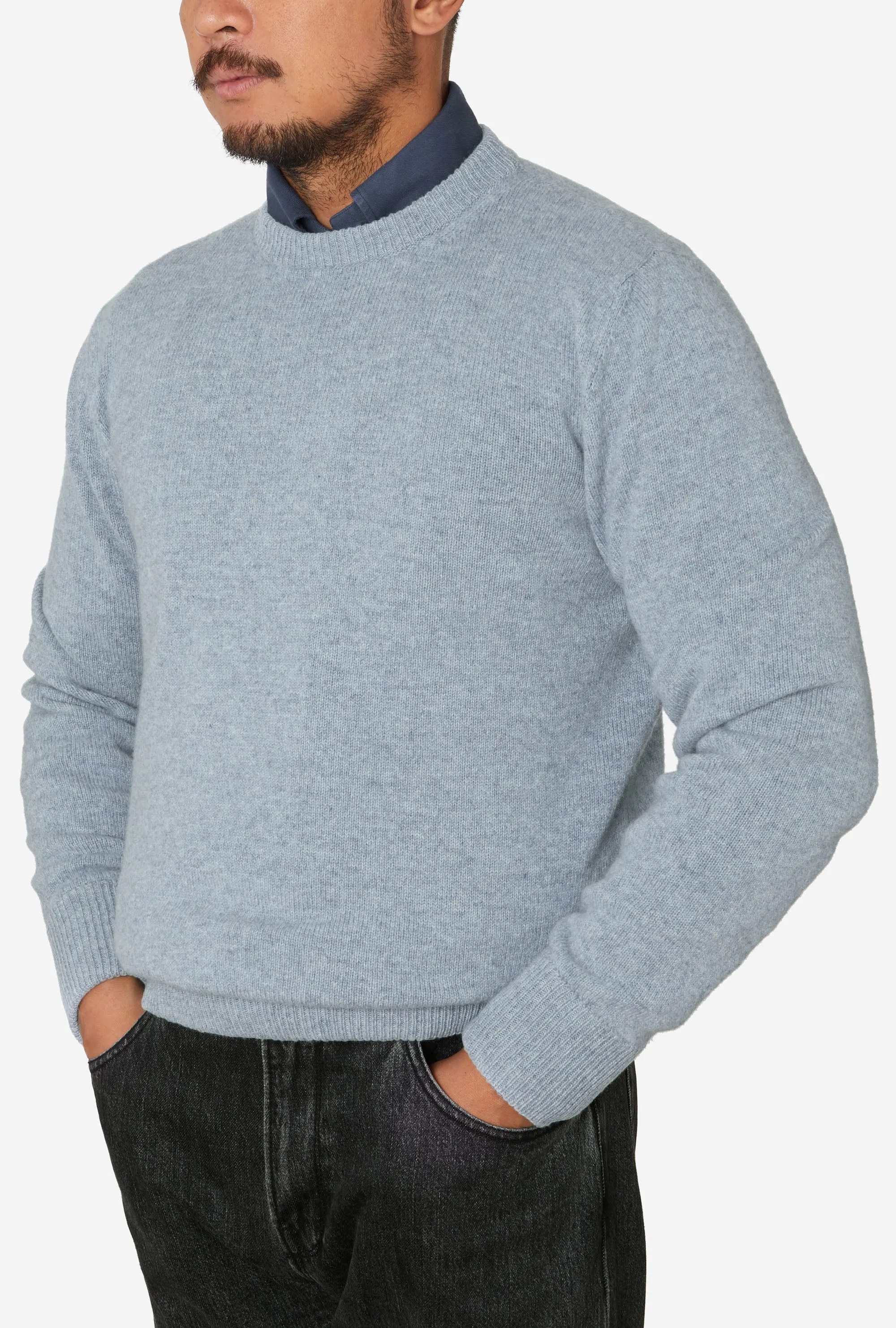 Crewneck Lambswool Shetland Blend Ice Blue