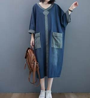 Denim Patchwork Dresses Loose Summer Dresses Casual Women Dresses ZRL97213