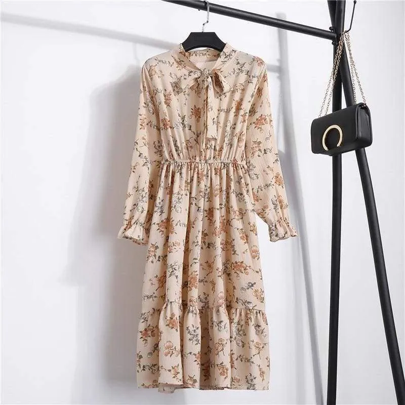 FashionSierra - Summer Autumn Chiffon Print Dress floral Long Bowknot Dresses