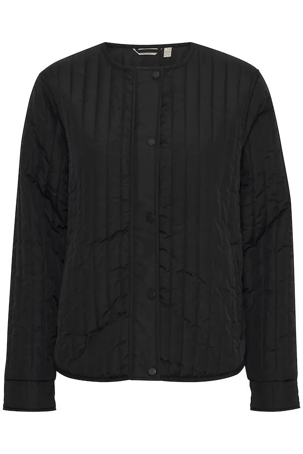 Fransa Black Collarless Short Quilted Jacket