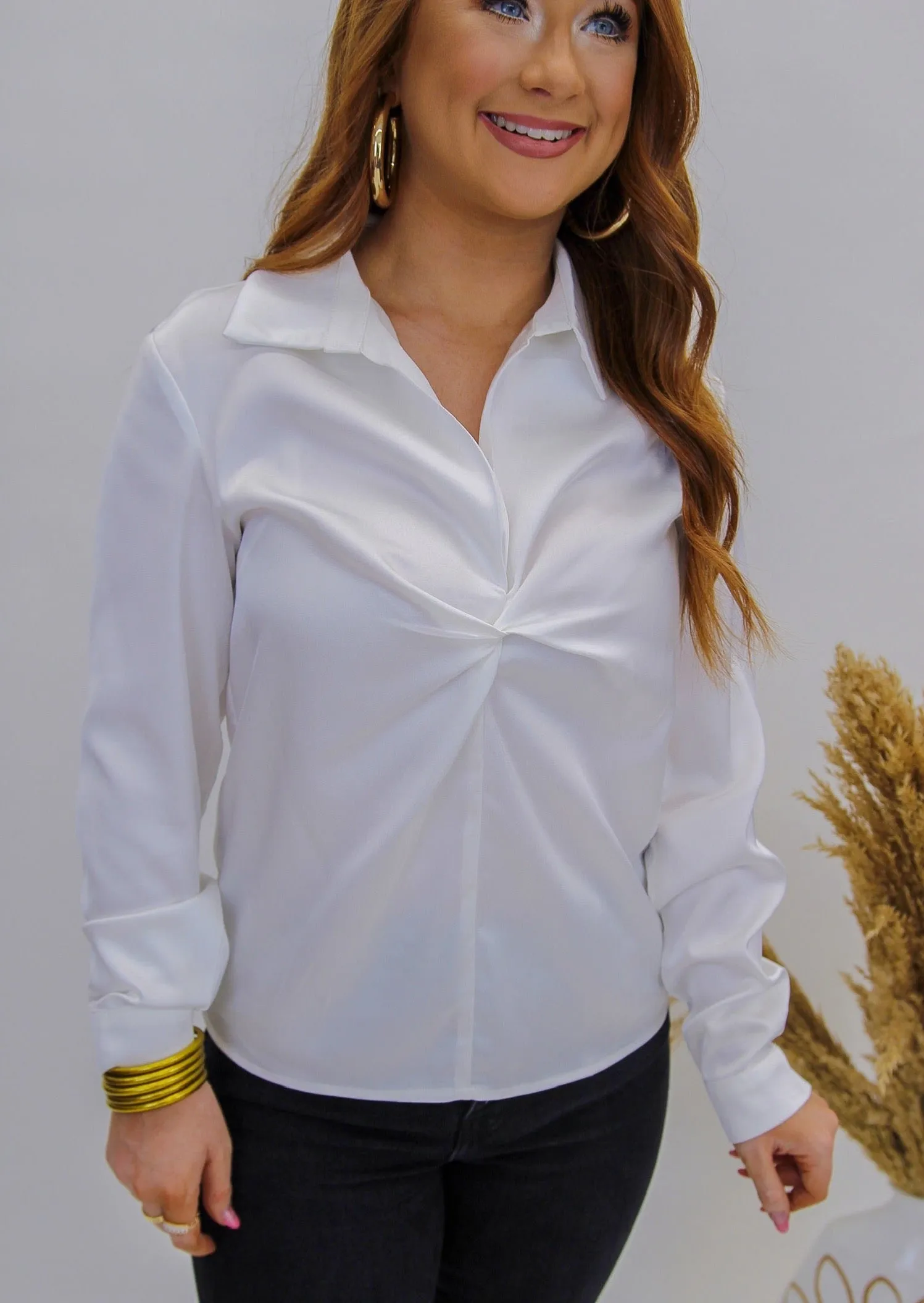 Fresh Day Front Twisted Blouse-  White