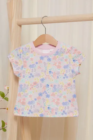 Infant Girls Pink Floral All Over Print T-shirt