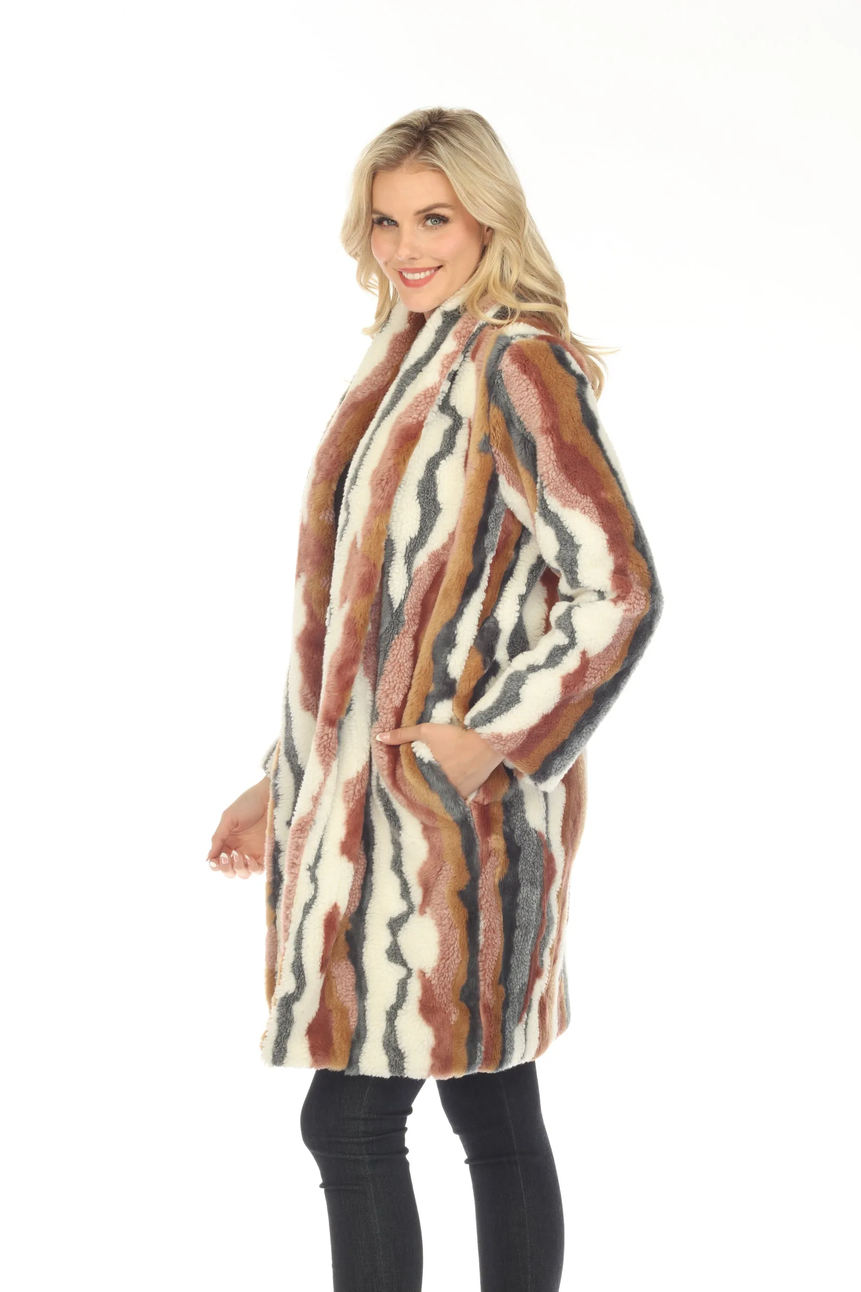 Johnny Was Ziggy Faux Fur Open Front Coat Boho Chic R48023