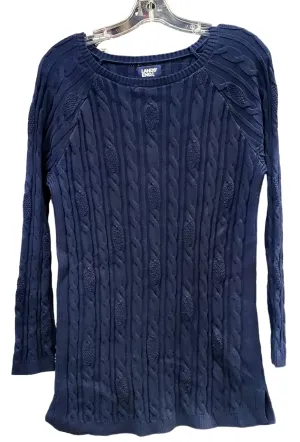 Lands End Women's Cotton Tunic Radian Navy Crew Neck Long Sleeves