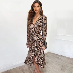 Long Dresses Women Zebra Print Beach Bohemian