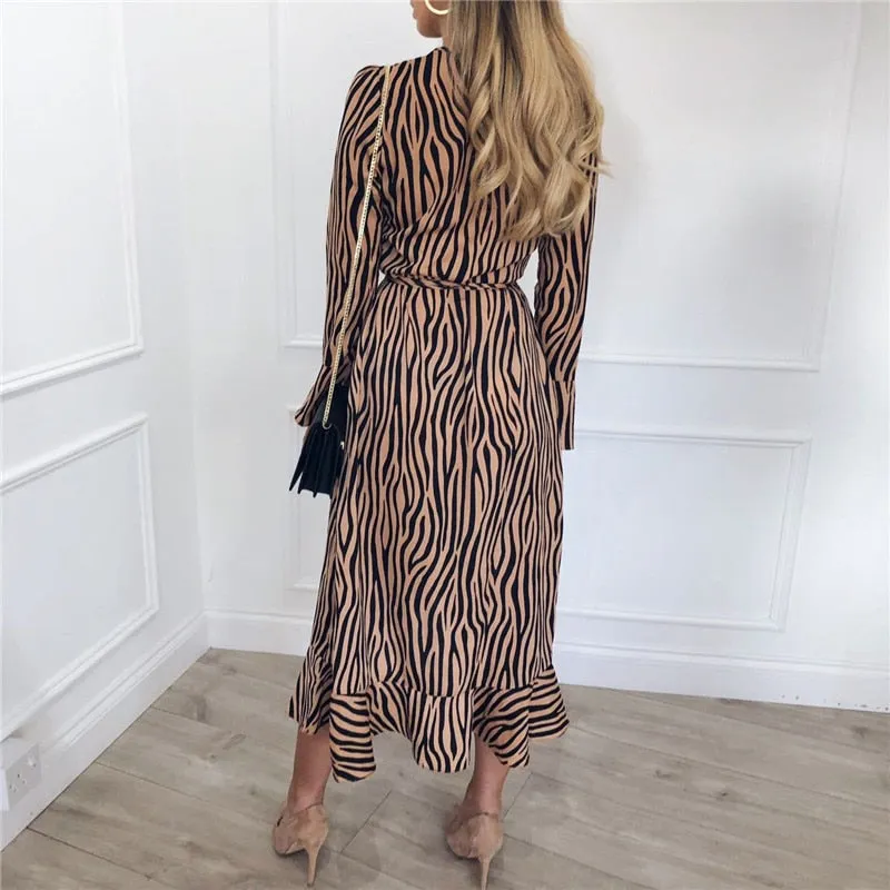 Long Dresses Women Zebra Print Beach Bohemian