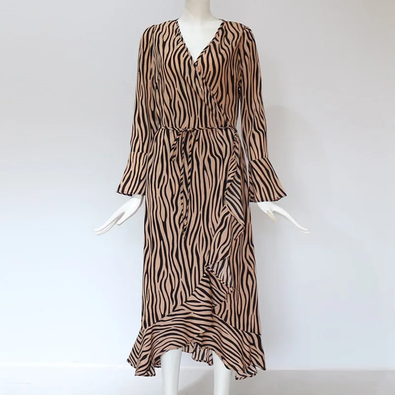 Long Dresses Women Zebra Print Beach Bohemian