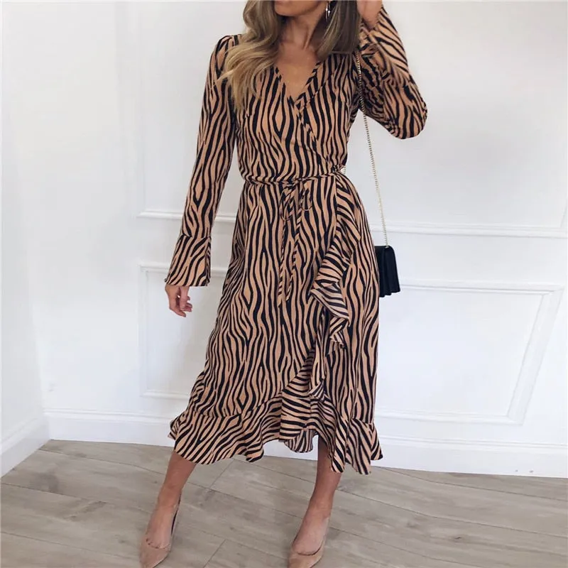 Long Dresses Women Zebra Print Beach Bohemian