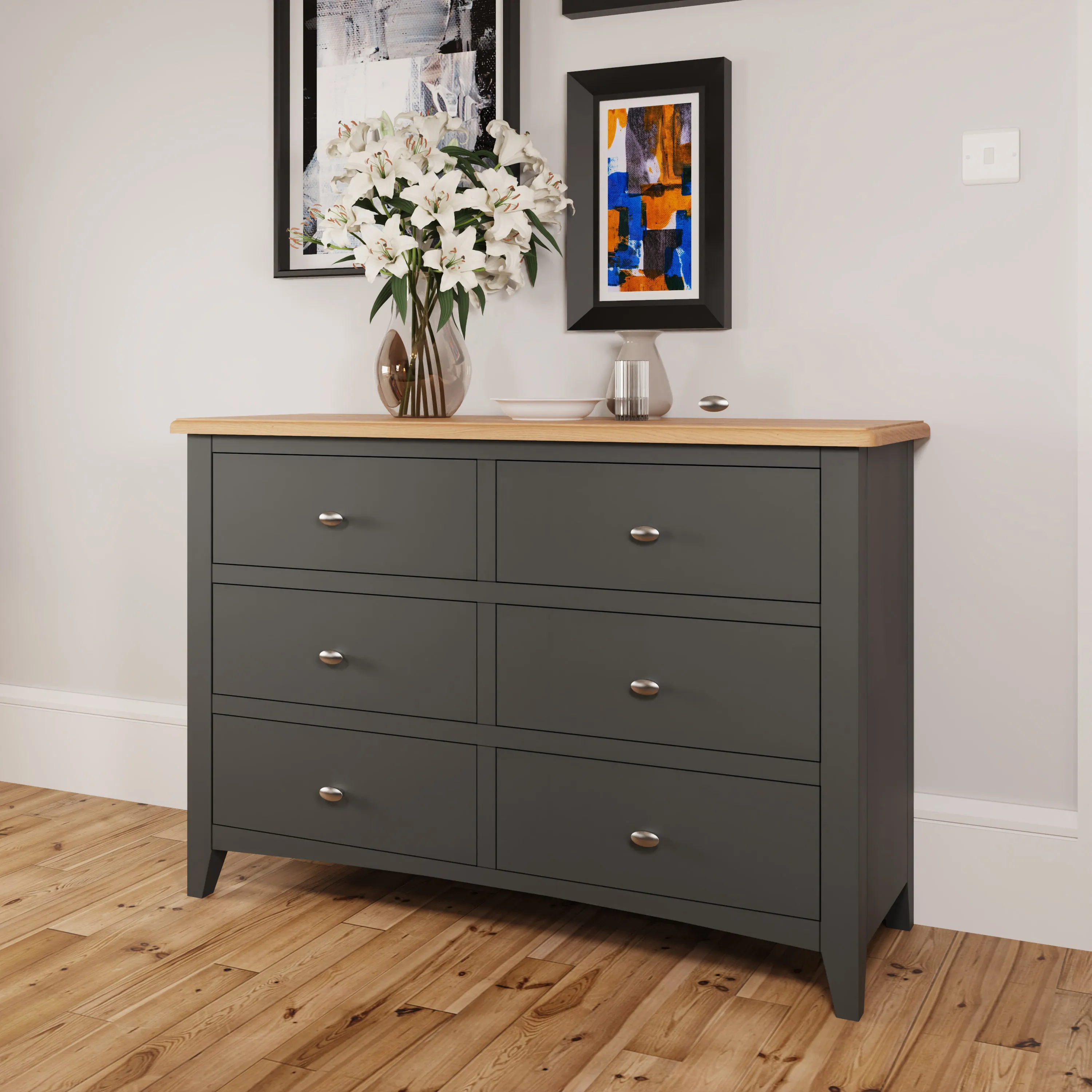 Malmesbury Grey Chest of 6 Drawers 115 x 40 x 78 cm