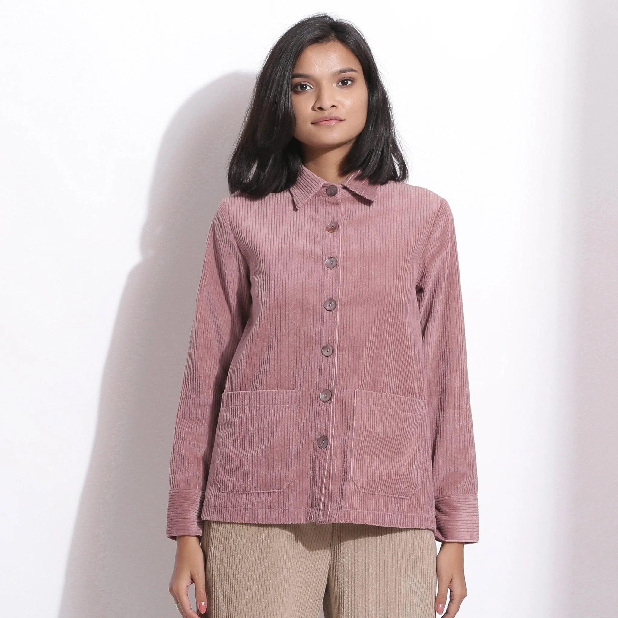 Mauve Warm Cotton Corduroy Button-Down Shirt