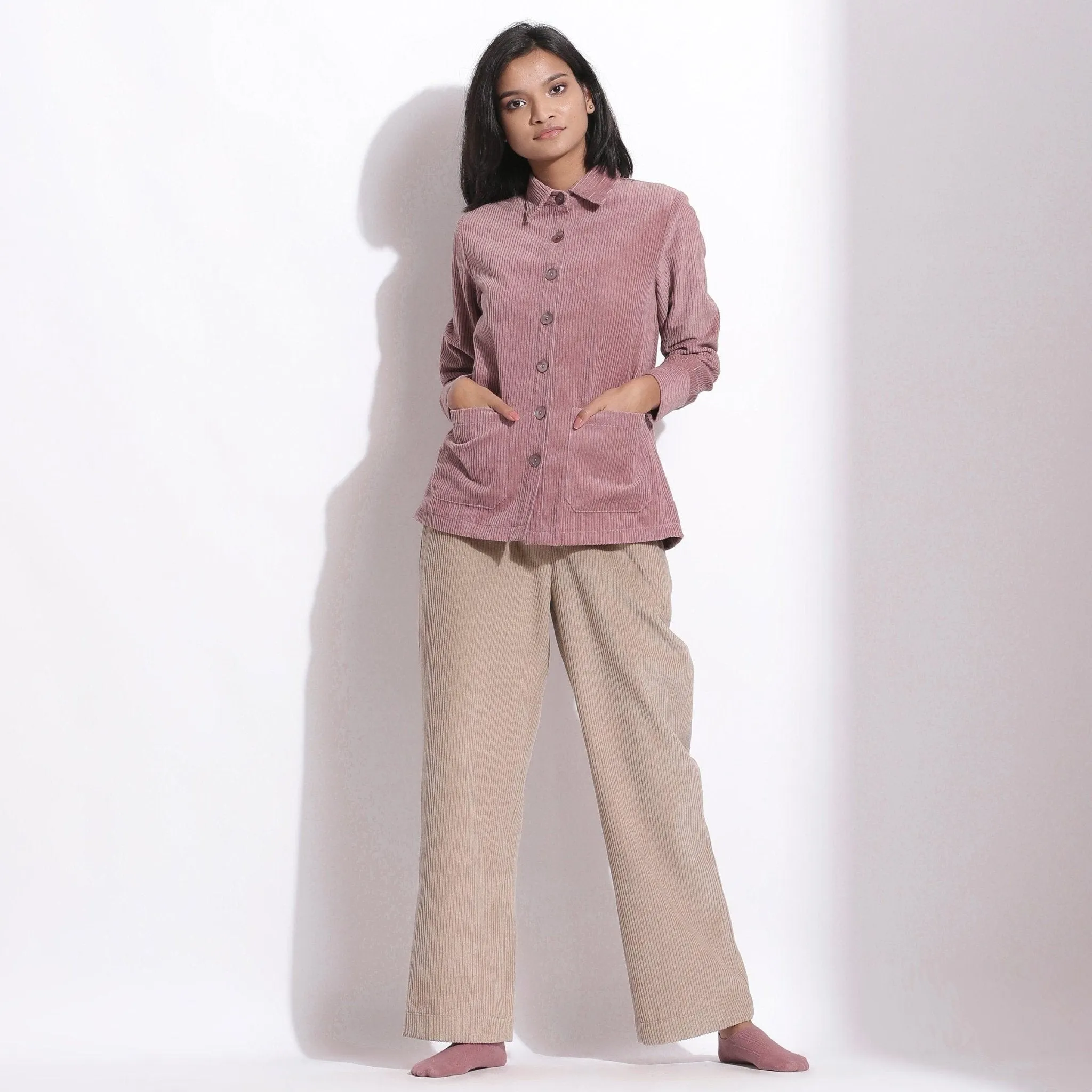 Mauve Warm Cotton Corduroy Button-Down Shirt