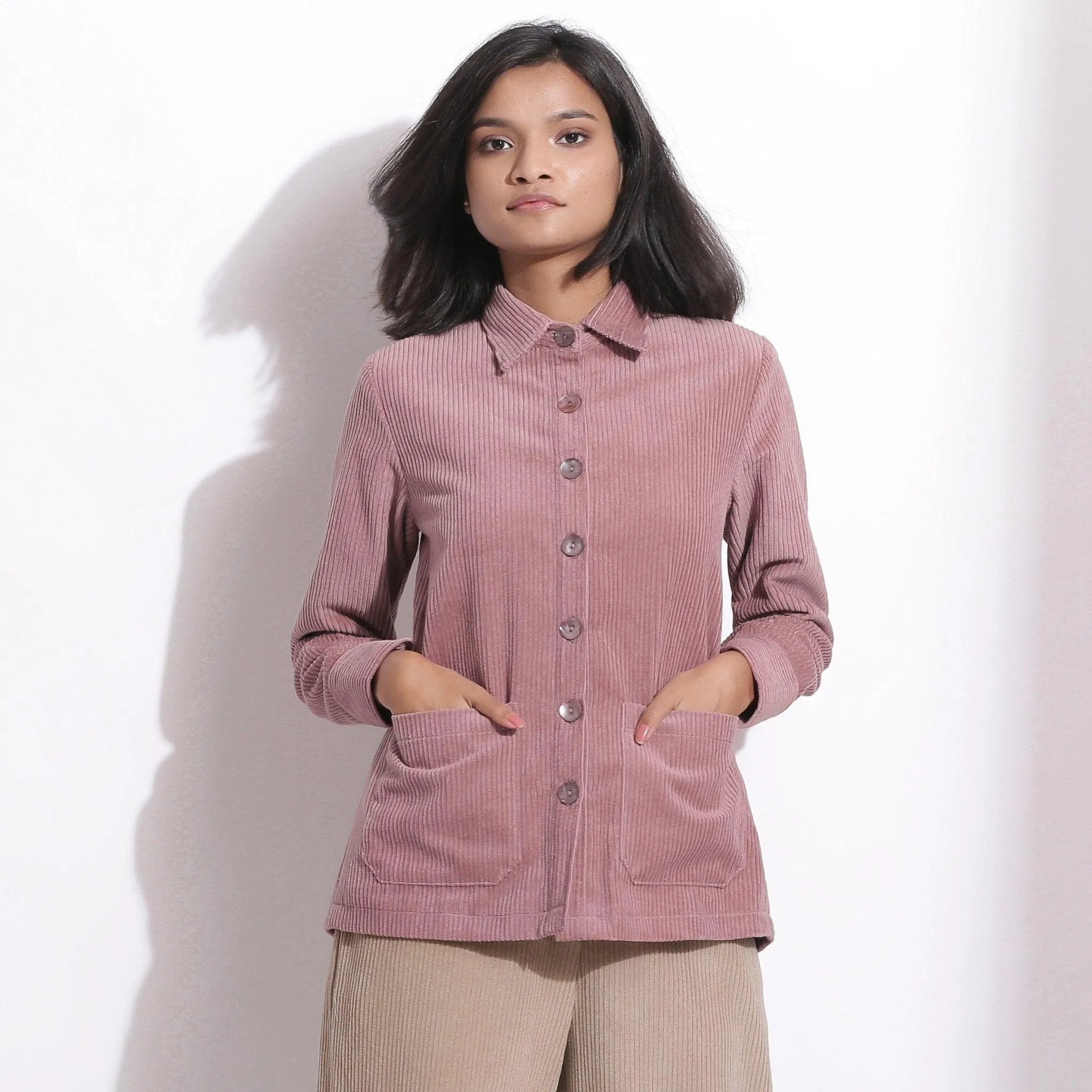 Mauve Warm Cotton Corduroy Button-Down Shirt