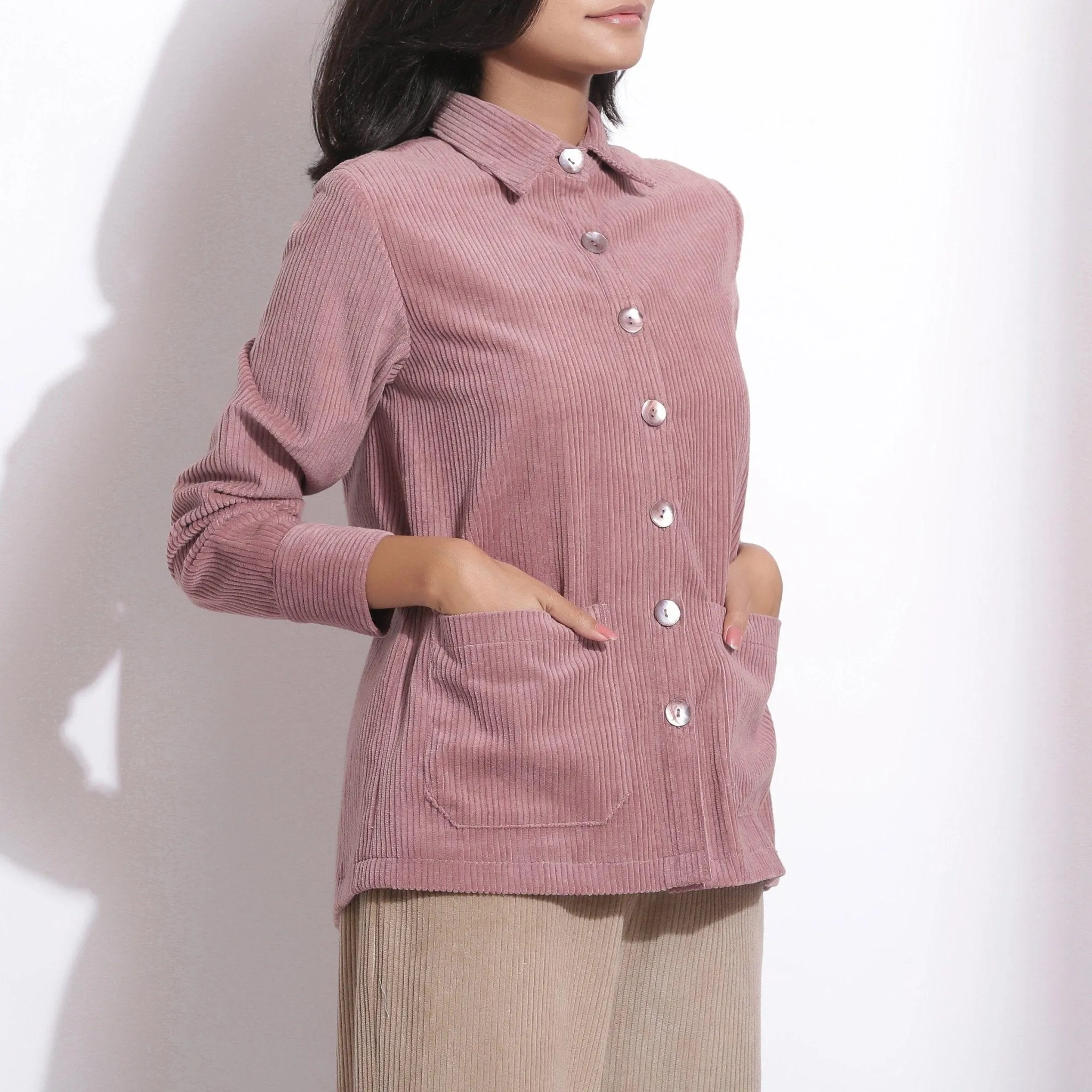 Mauve Warm Cotton Corduroy Button-Down Shirt