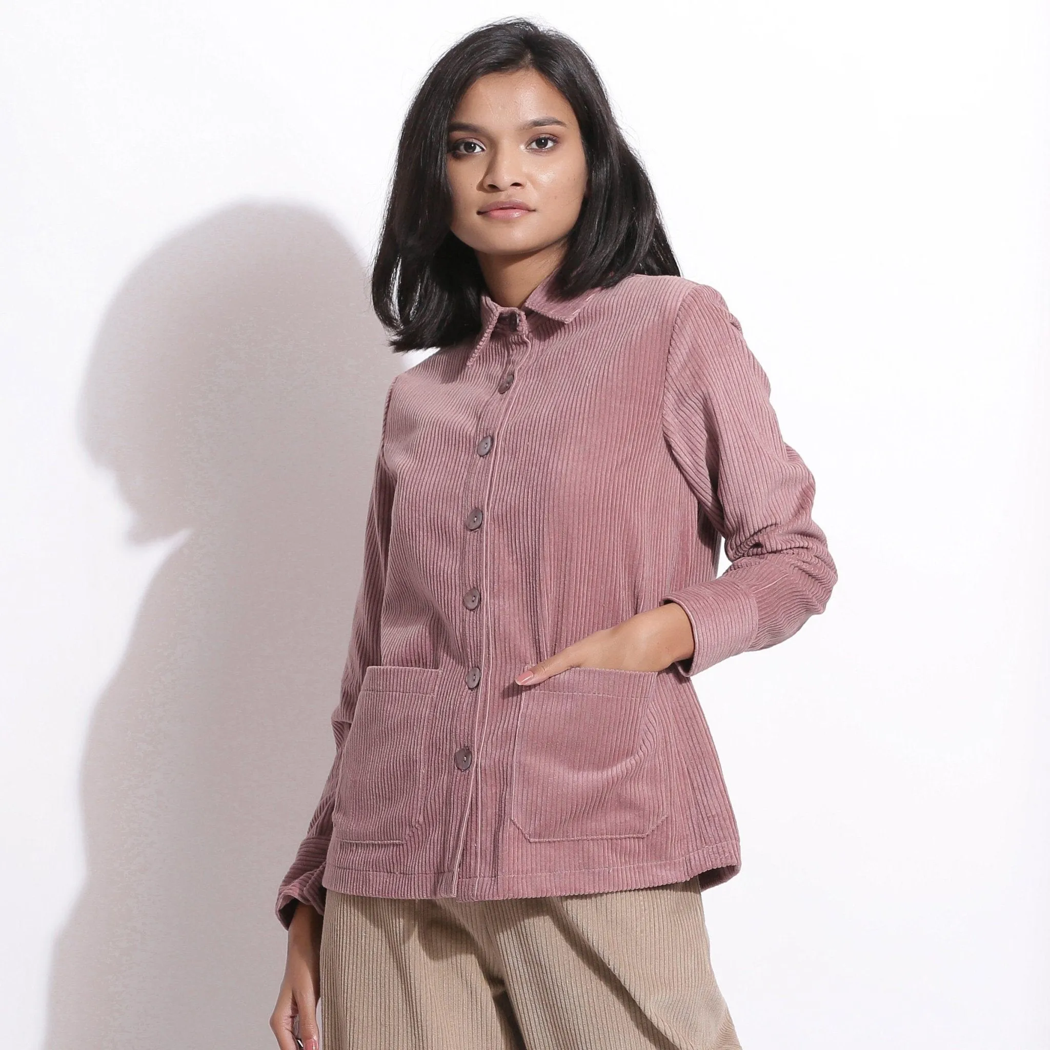 Mauve Warm Cotton Corduroy Button-Down Shirt