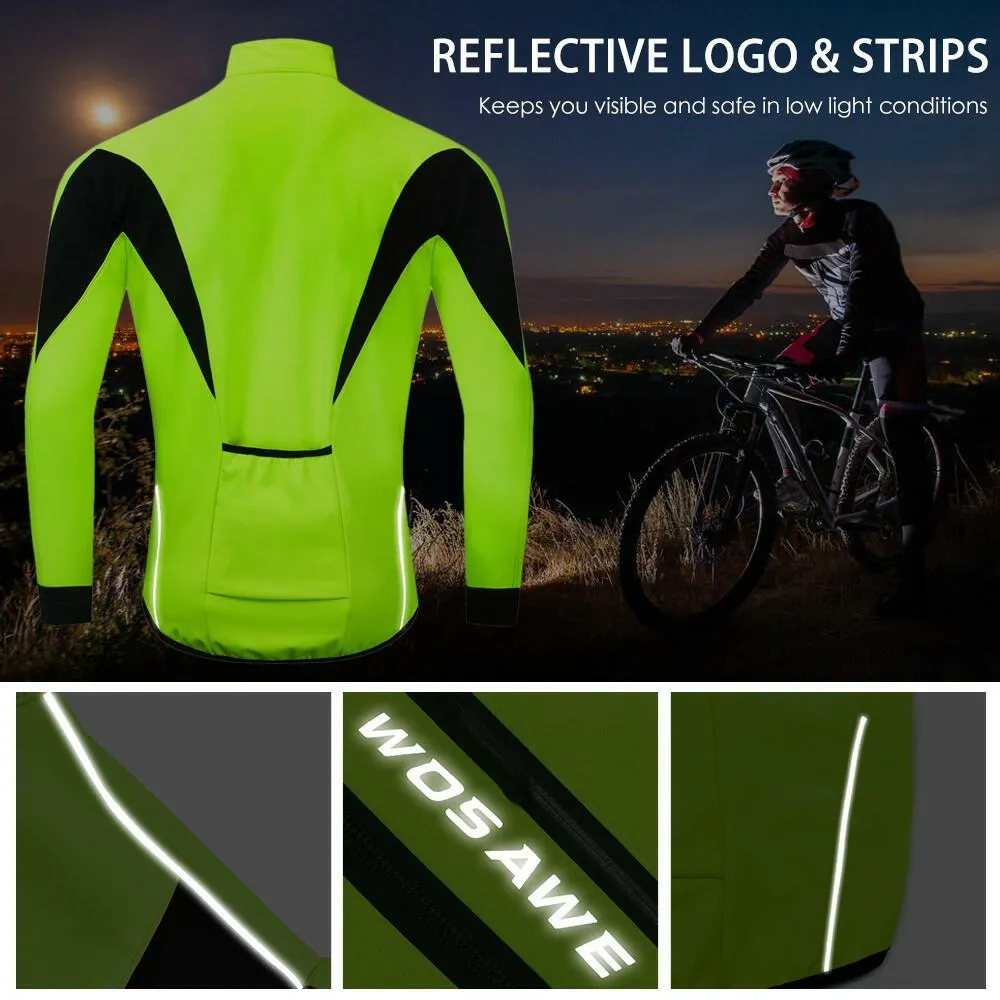 Men Cycling Winter Thermal Jacket Windproof Long Sleeve Bike Jersey Bicycle Wind Coat Outdoor Sportswear