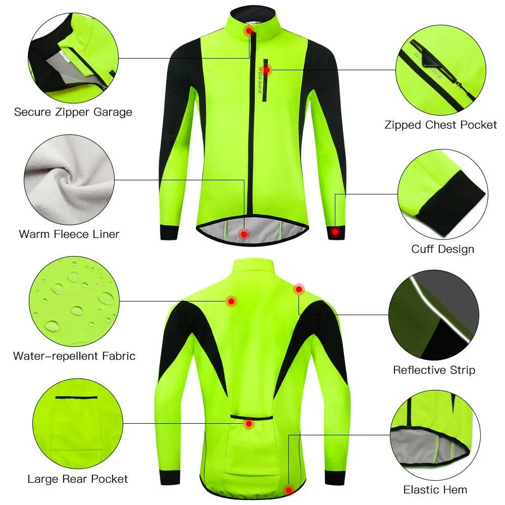 Men Cycling Winter Thermal Jacket Windproof Long Sleeve Bike Jersey Bicycle Wind Coat Outdoor Sportswear