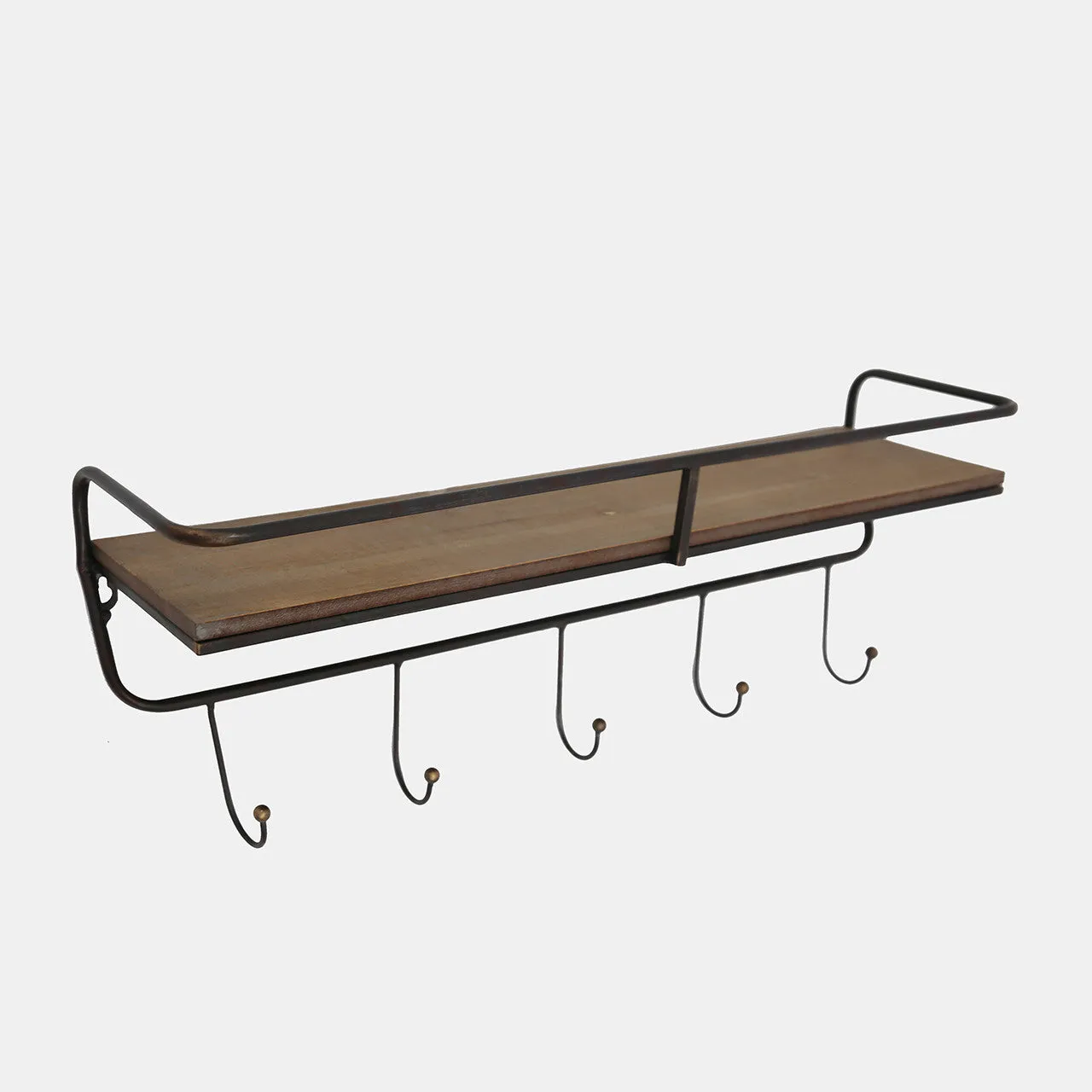 Metal/ Wood, 24" 5 Hook Wall Shelf/ Brown