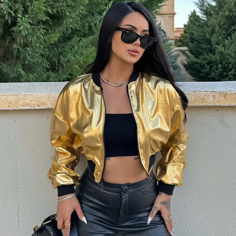 Metallic zipper short jacket