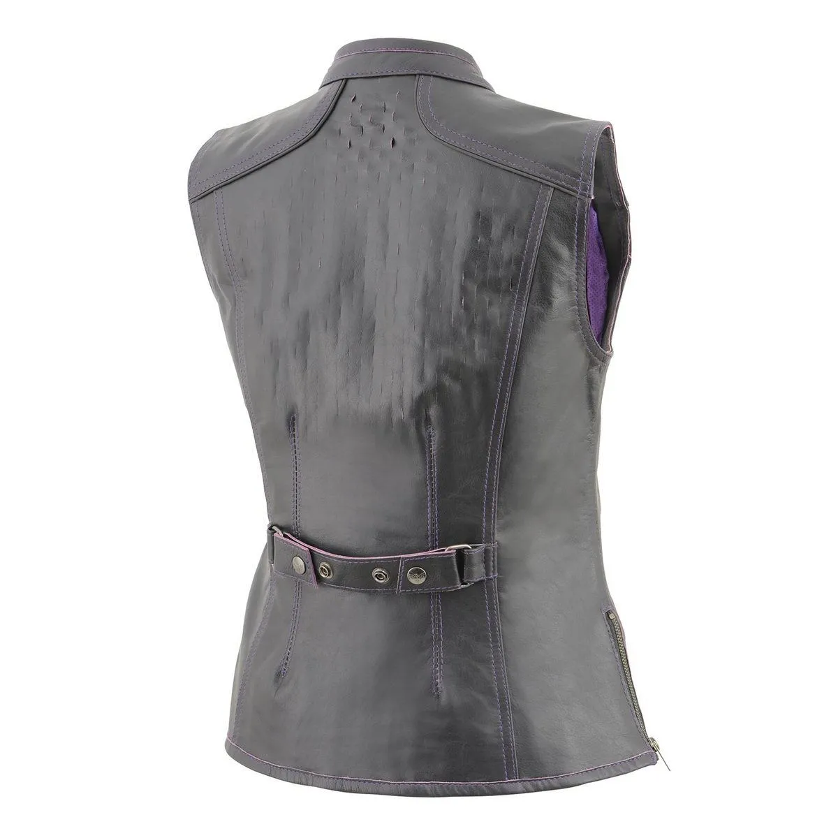 Milwaukee Leather MLL4507 Women's Black Leather Purple Accented Laser Cut Vented Scuba Style Motorcycle Rider Vest