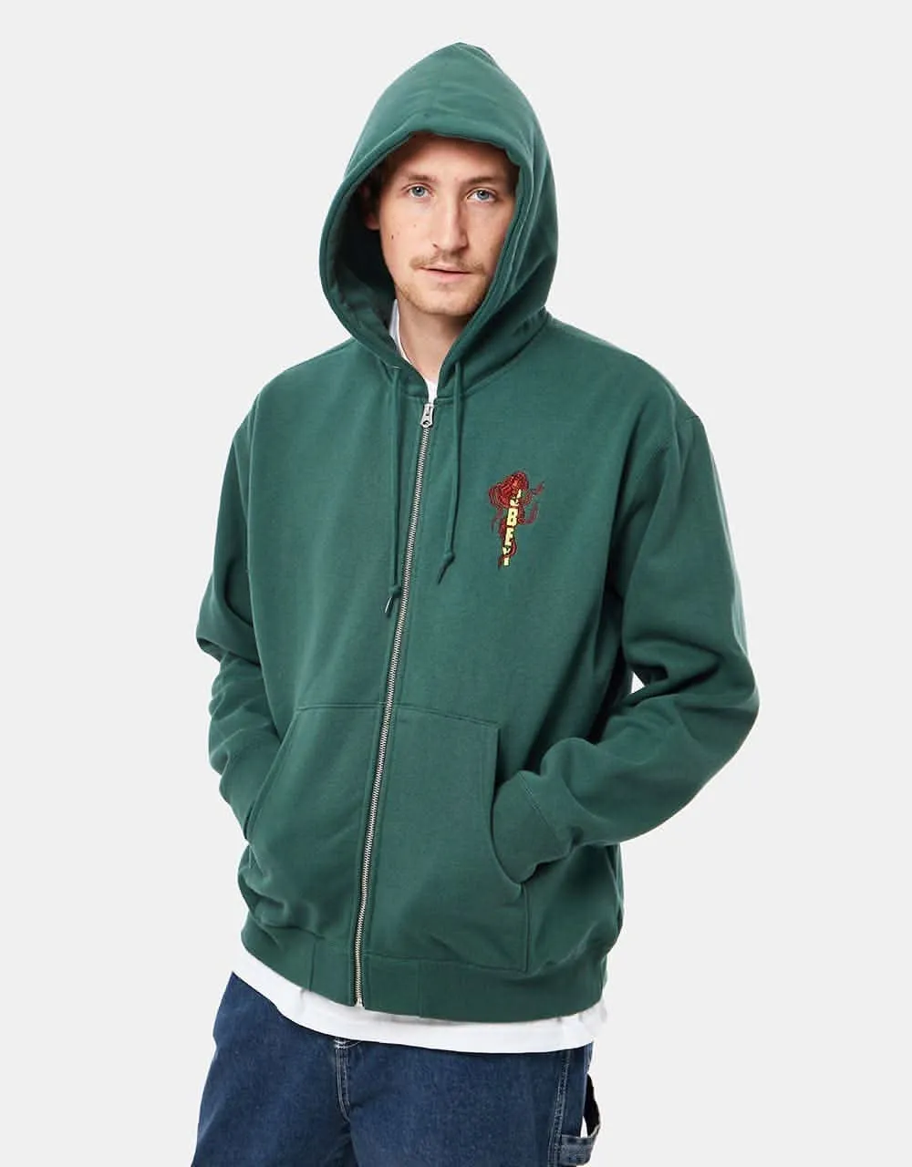 Obey Dragon Zip Hoodie - Dark Cedar