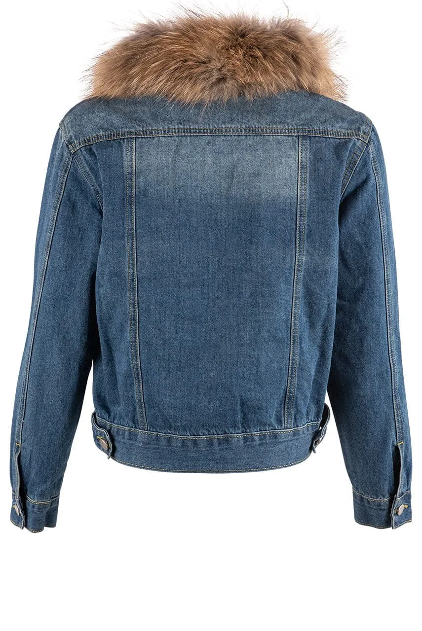 Ooh La La Denim Jacket with Removable Raccoon Fur Collar