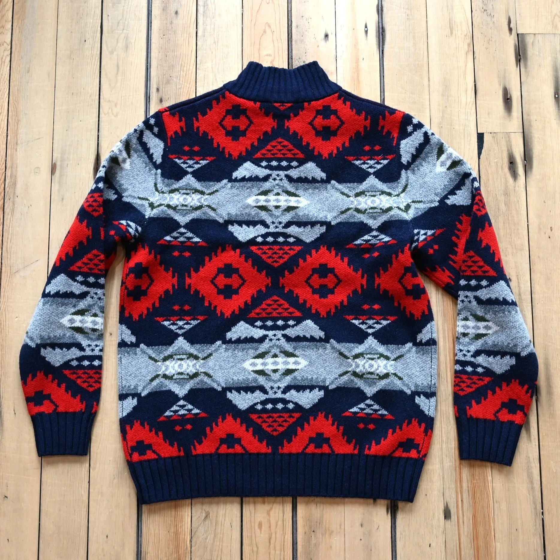 Pendleton Men's Nehalem Lambs Wool 1/4 Zip Sweater in Navy and Red