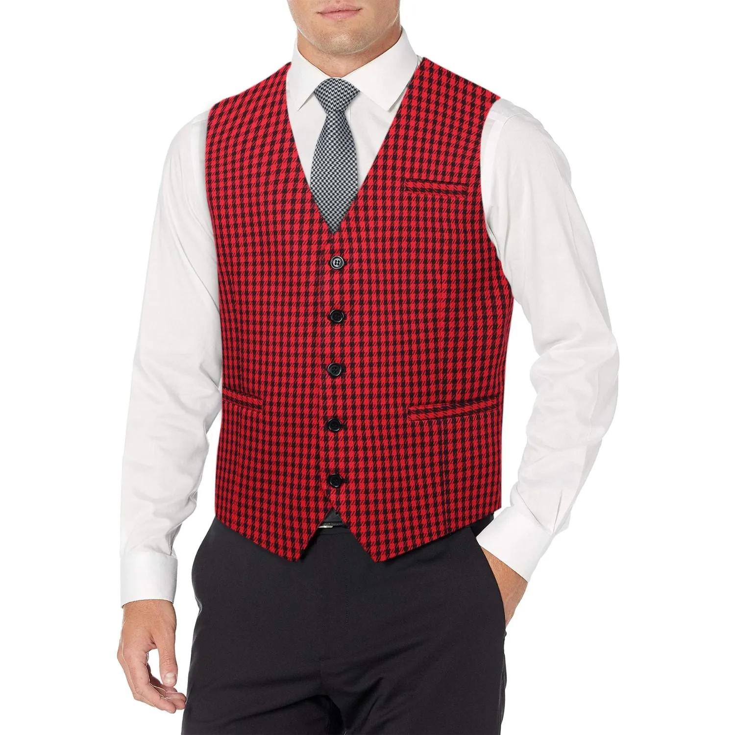 Plaid Slim Suit Vest - B9-RED