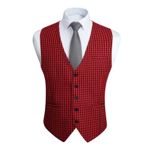 Plaid Slim Suit Vest - B9-RED