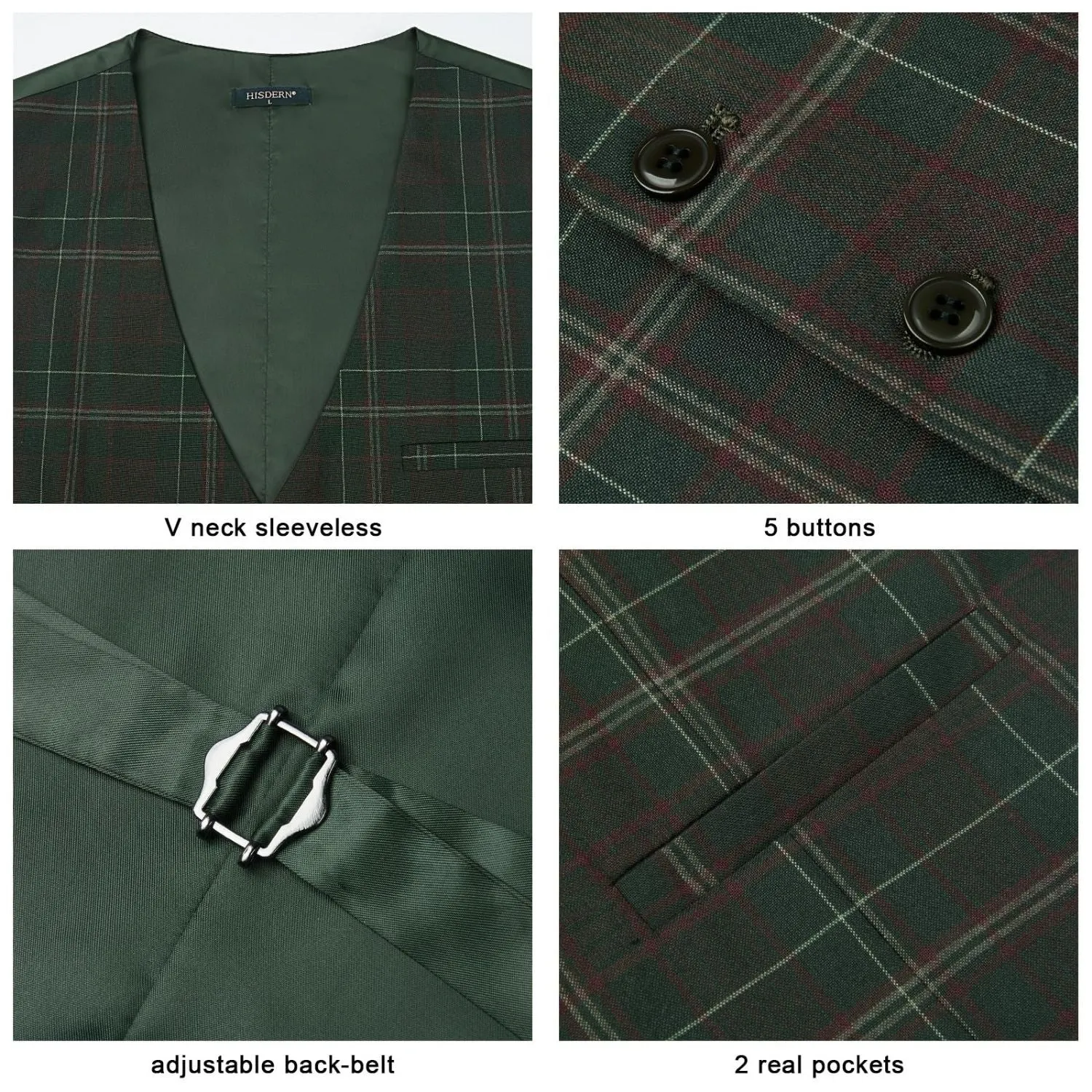 Plaid Slim Suit Vest - GREEN-5