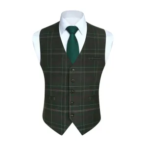 Plaid Slim Suit Vest - GREEN-5