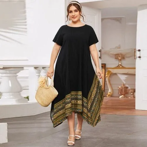 Plus Size Patchwork Loose Maxi Irregular Causal Dress