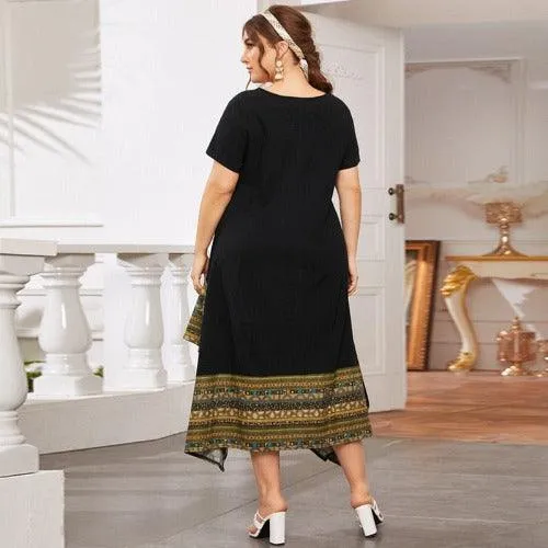 Plus Size Patchwork Loose Maxi Irregular Causal Dress