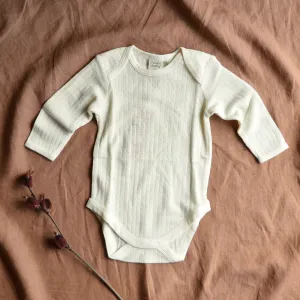 Pointelle Baby Body Long Sleeve 100% Merino - Natural (0-2y)