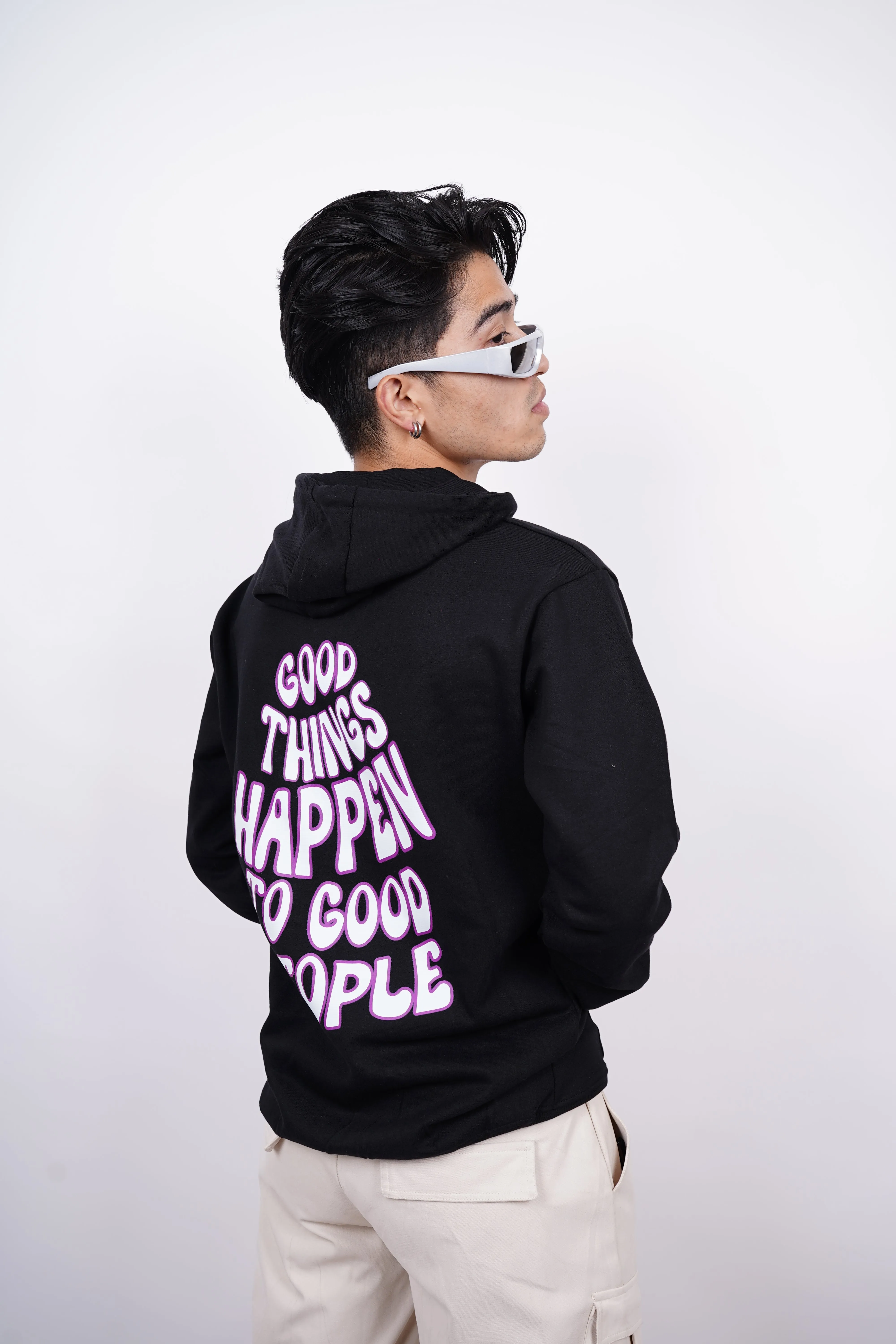 Positive Vibes Relaxed Fit Black Hoodie For Men By DemonWear